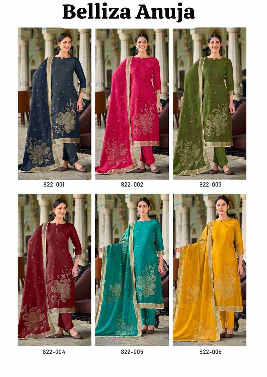 Anuja By Belliza 822-001 To 822-006 Series Beautiful Festive Suits Stylish Fancy Colorful Casual Wear & Ethnic Wear Pure Viscose Dola Silk Jacquard Dresses At Wholesale Price