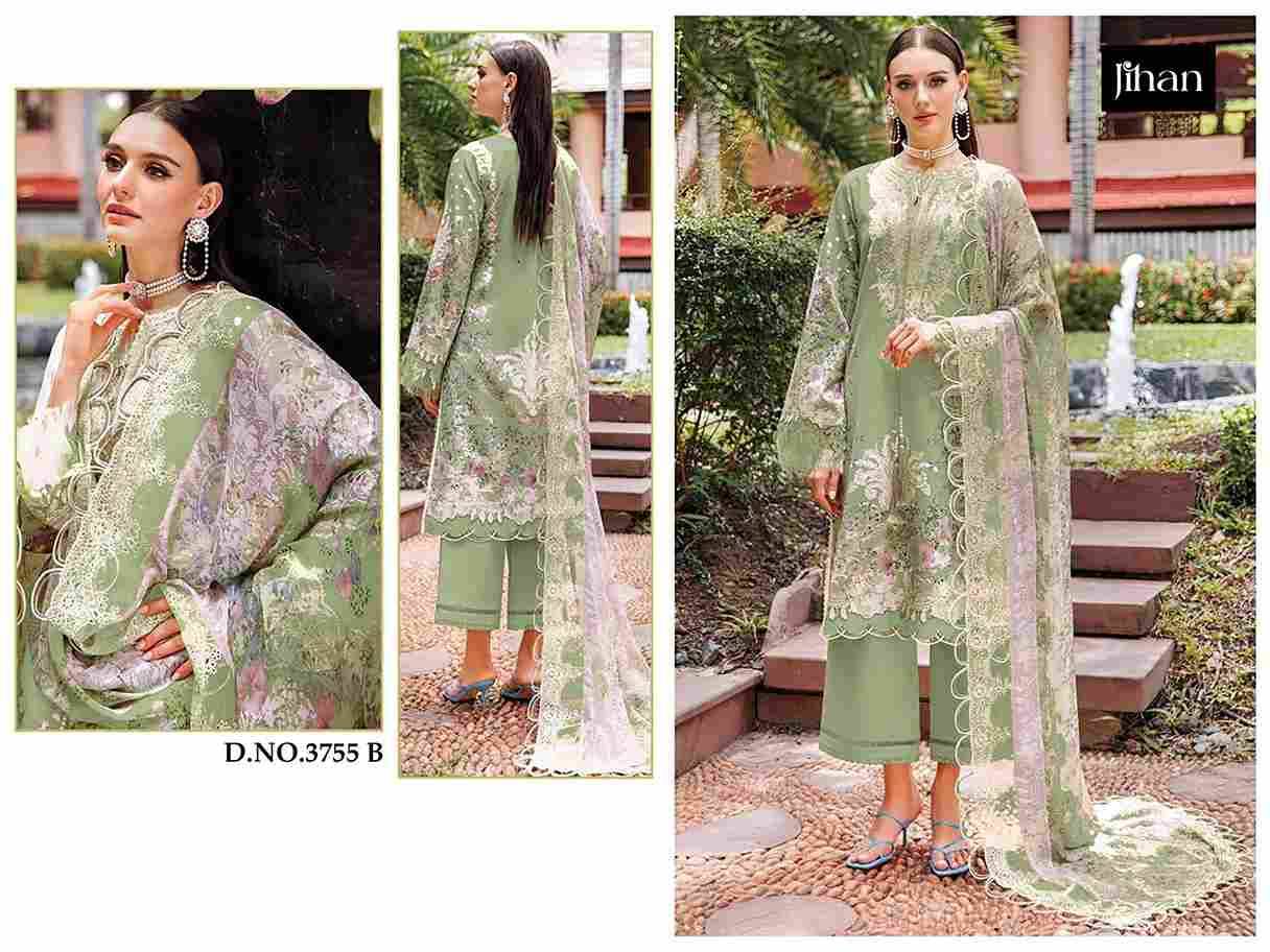 Jihan 3755 Colours By Jihan 3755 To 3755-B Series Beautiful Pakistani Suits Colorful Stylish Fancy Casual Wear & Ethnic Wear Pure Cotton Dresses At Wholesale Price