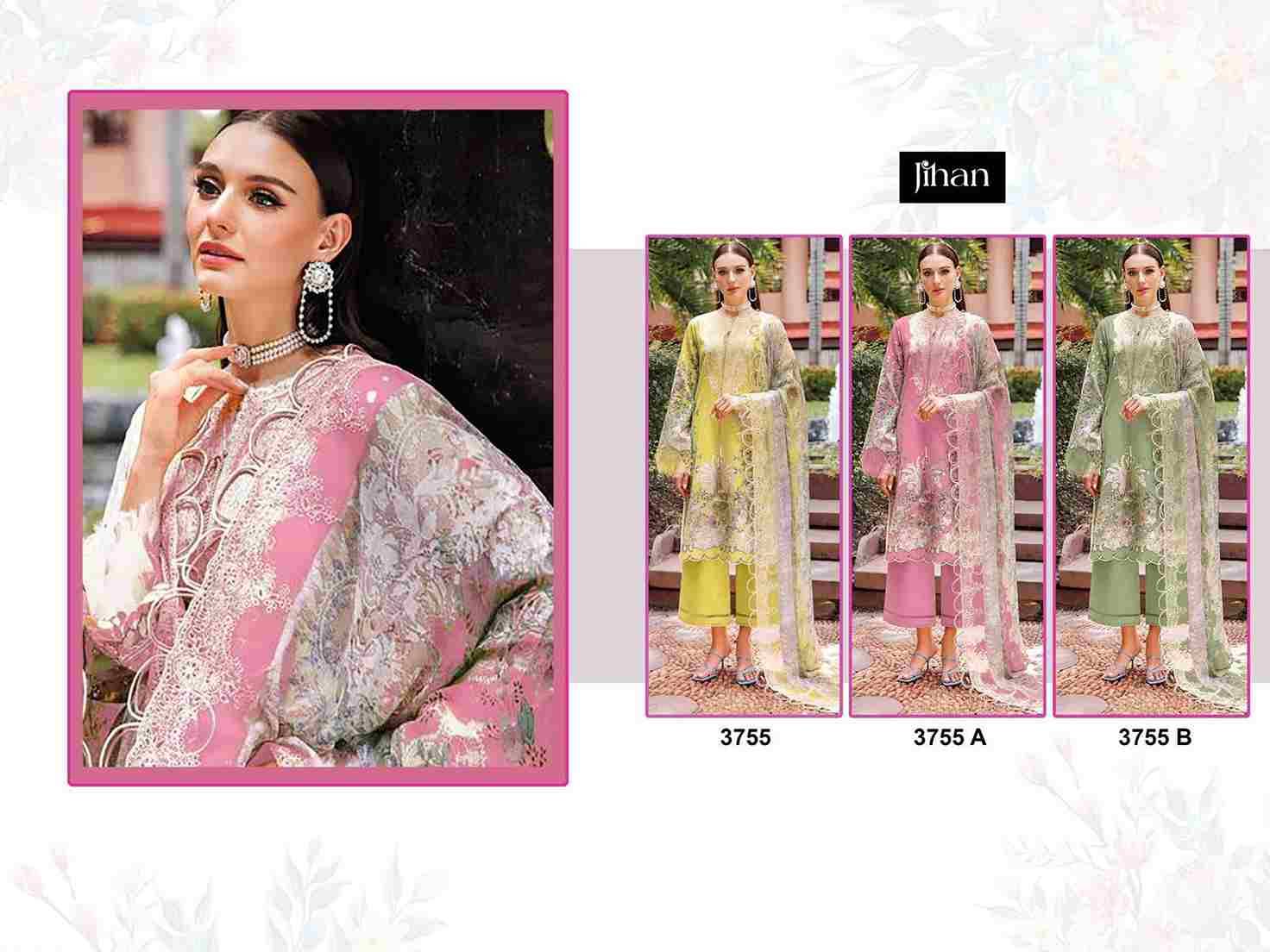 Jihan 3755 Colours By Jihan 3755 To 3755-B Series Beautiful Pakistani Suits Colorful Stylish Fancy Casual Wear & Ethnic Wear Pure Cotton Dresses At Wholesale Price