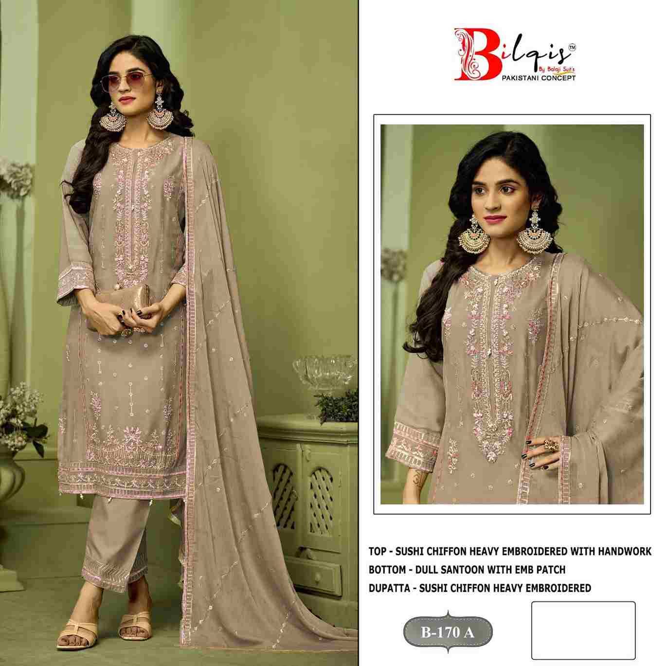 Bilqis 170 Colours By Bilqis 170-A To 170-D Series Beautiful Pakistani Suits Stylish Fancy Colorful Party Wear & Occasional Wear Chiffon Embroidery Dresses At Wholesale Price