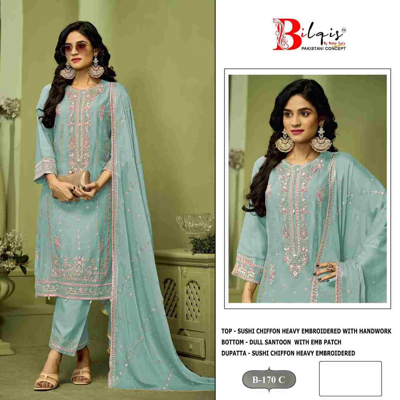 Bilqis 170 Colours By Bilqis 170-A To 170-D Series Beautiful Pakistani Suits Stylish Fancy Colorful Party Wear & Occasional Wear Chiffon Embroidery Dresses At Wholesale Price