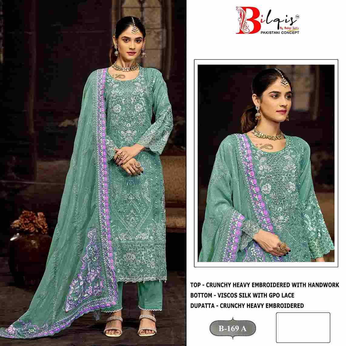Bilqis 169 Colours By Bilqis 169-A To 169-D Series Beautiful Pakistani Suits Stylish Fancy Colorful Party Wear & Occasional Wear Crunchy Embroidery Dresses At Wholesale Price