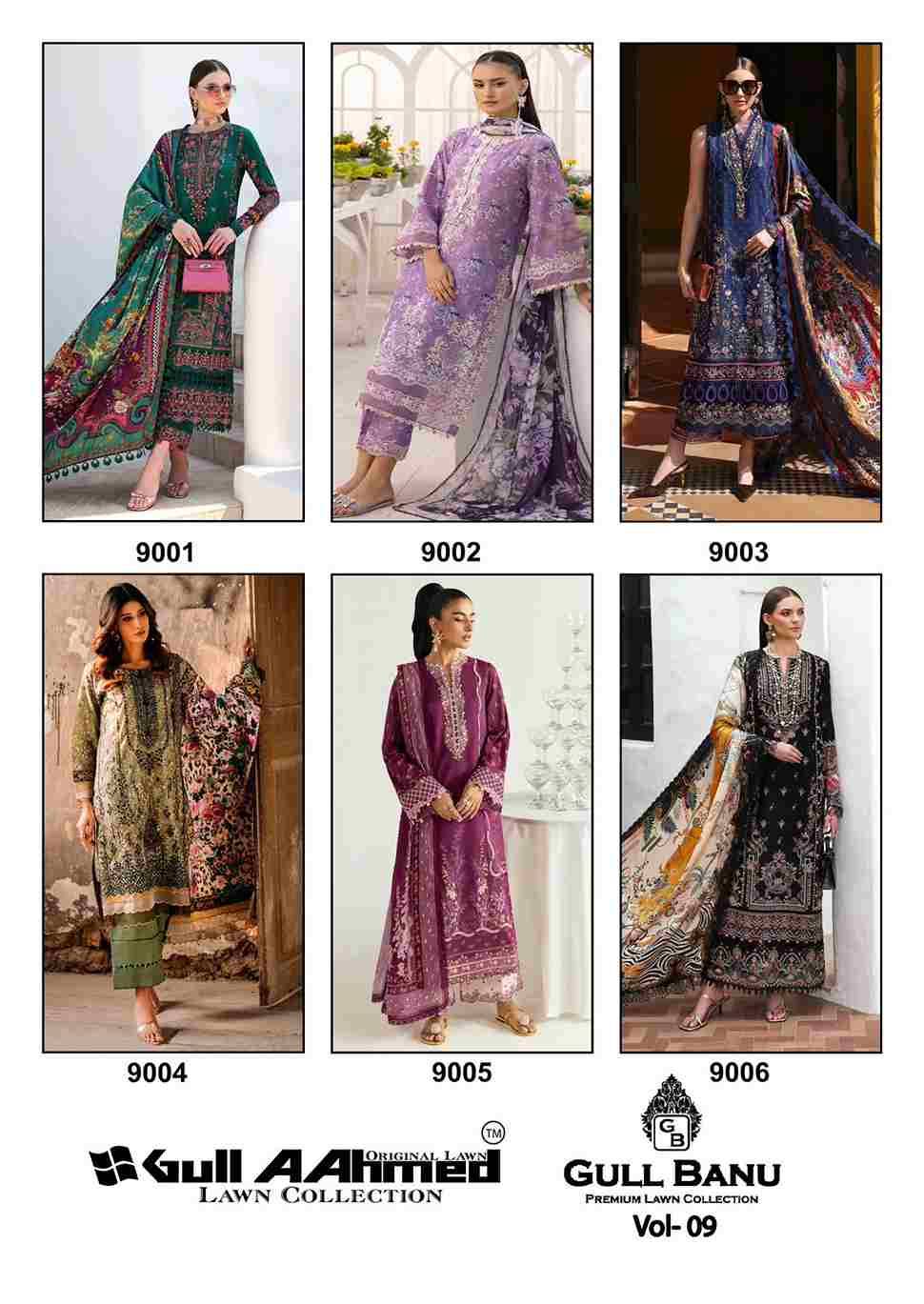 Gull Banu Vol-9 By Gull Aahmed 9001 To 9006 Series Beautiful Festive Suits Stylish Fancy Colorful Casual Wear & Ethnic Wear Pure Lawn Dresses At Wholesale Price