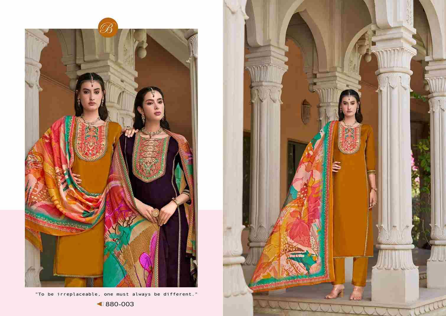 Lamia By Belliza 880-001 To 880-006 Series Beautiful Festive Suits Stylish Fancy Colorful Casual Wear & Ethnic Wear Pure Jam Dresses At Wholesale Price