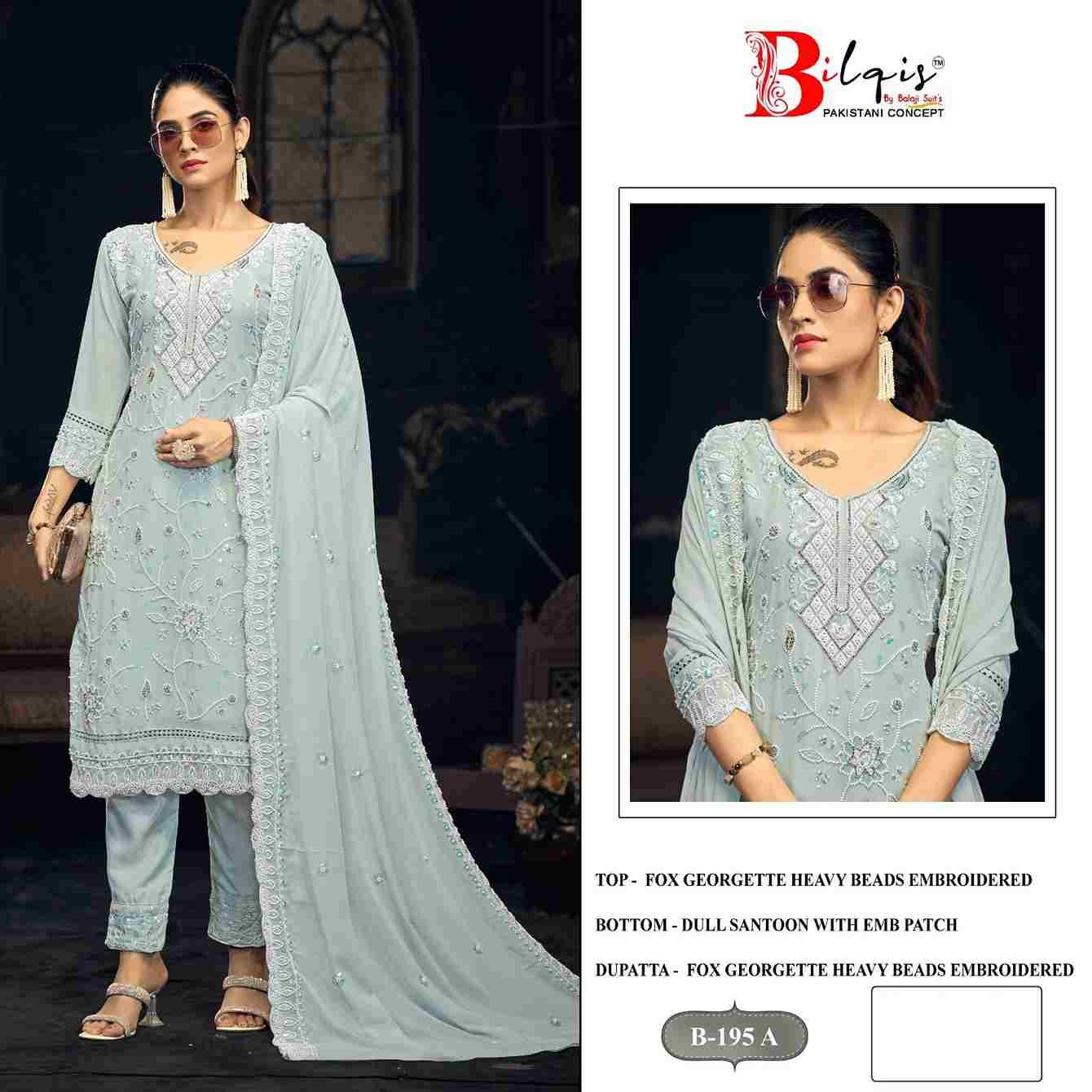 Bilqis 195 Colours By Bilqis 195-A To 195-D Series Beautiful Pakistani Suits Stylish Fancy Colorful Party Wear & Occasional Wear Faux Georgette Embroidery Dresses At Wholesale Price