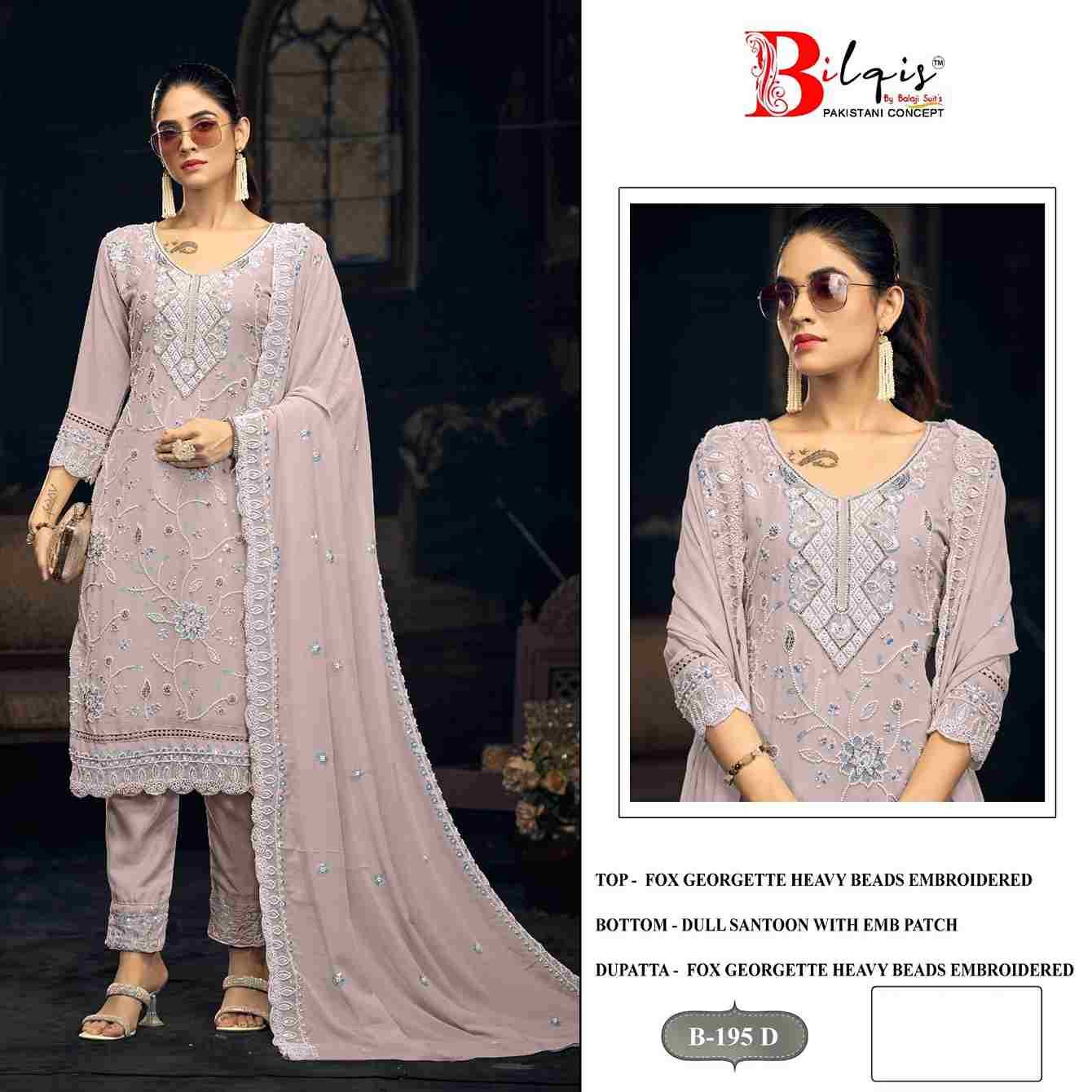 Bilqis 195 Colours By Bilqis 195-A To 195-D Series Beautiful Pakistani Suits Stylish Fancy Colorful Party Wear & Occasional Wear Faux Georgette Embroidery Dresses At Wholesale Price