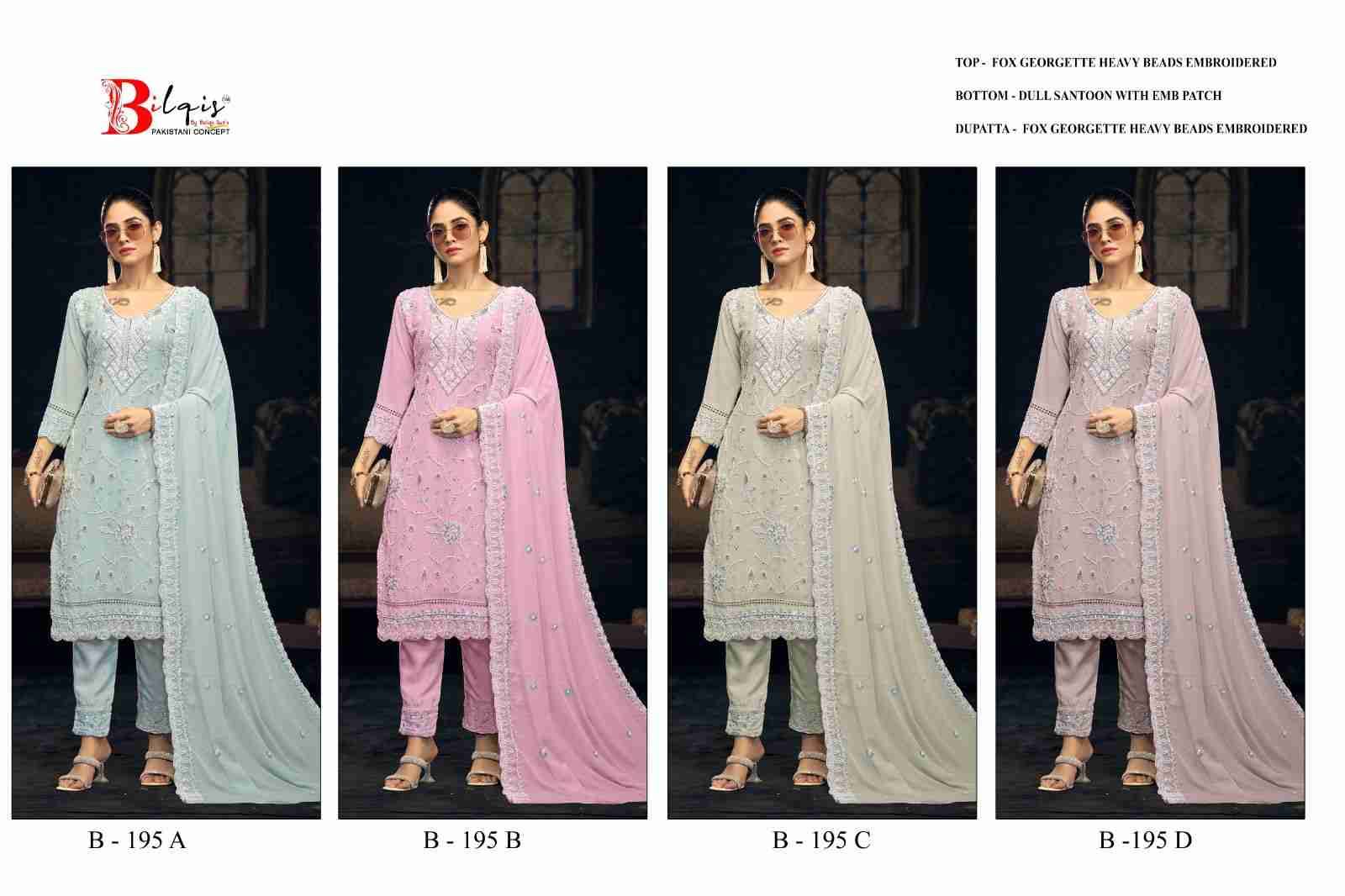 Bilqis 195 Colours By Bilqis 195-A To 195-D Series Beautiful Pakistani Suits Stylish Fancy Colorful Party Wear & Occasional Wear Faux Georgette Embroidery Dresses At Wholesale Price