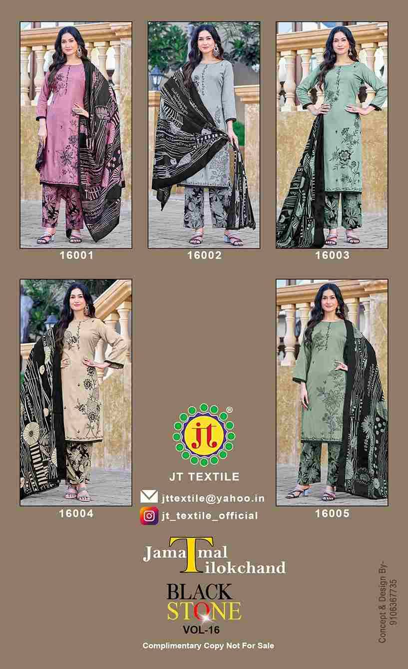 Black Stone Vol-16 By JT 16001 To 16005 Series Beautiful Festive Suits Colorful Stylish Fancy Casual Wear & Ethnic Wear Rayon Dresses At Wholesale Price