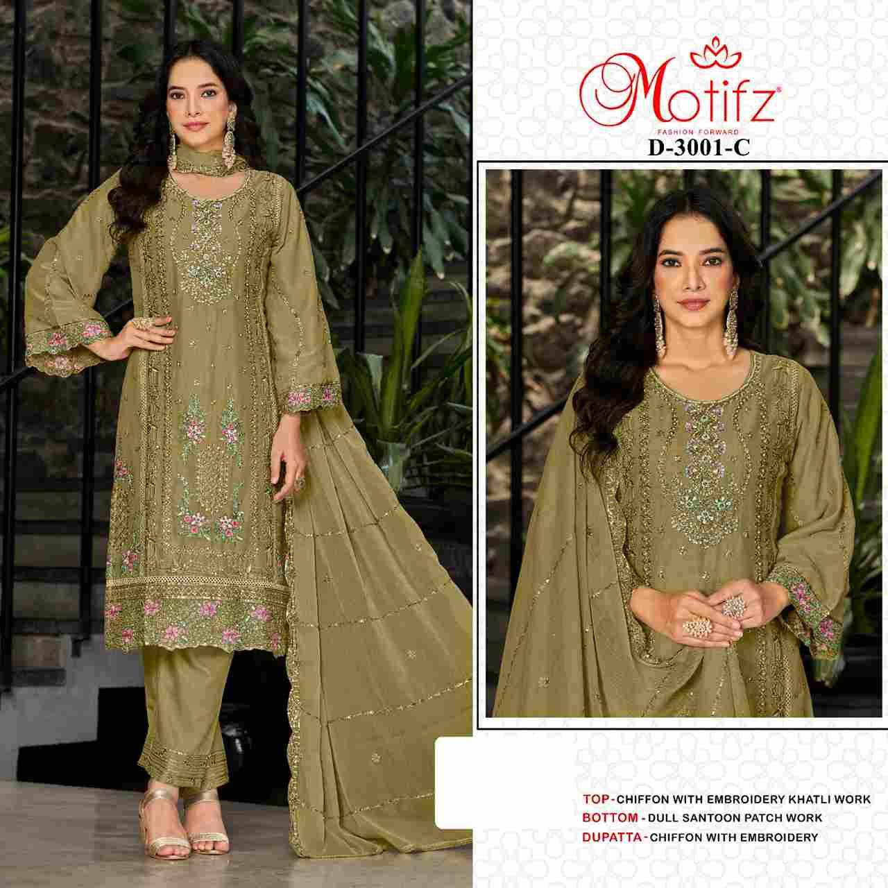 Motifz Hit Design 3001 Colours By Motifz 3001-A To 3001-D Series Beautiful Pakistani Suits Colorful Stylish Fancy Casual Wear & Ethnic Wear Chiffon Dresses At Wholesale Price