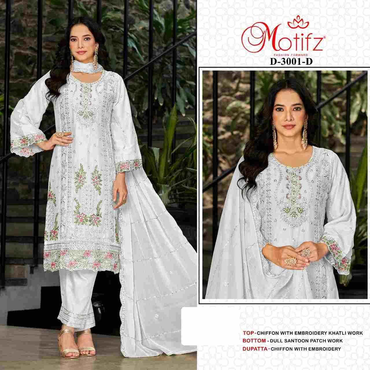 Motifz Hit Design 3001 Colours By Motifz 3001-A To 3001-D Series Beautiful Pakistani Suits Colorful Stylish Fancy Casual Wear & Ethnic Wear Chiffon Dresses At Wholesale Price