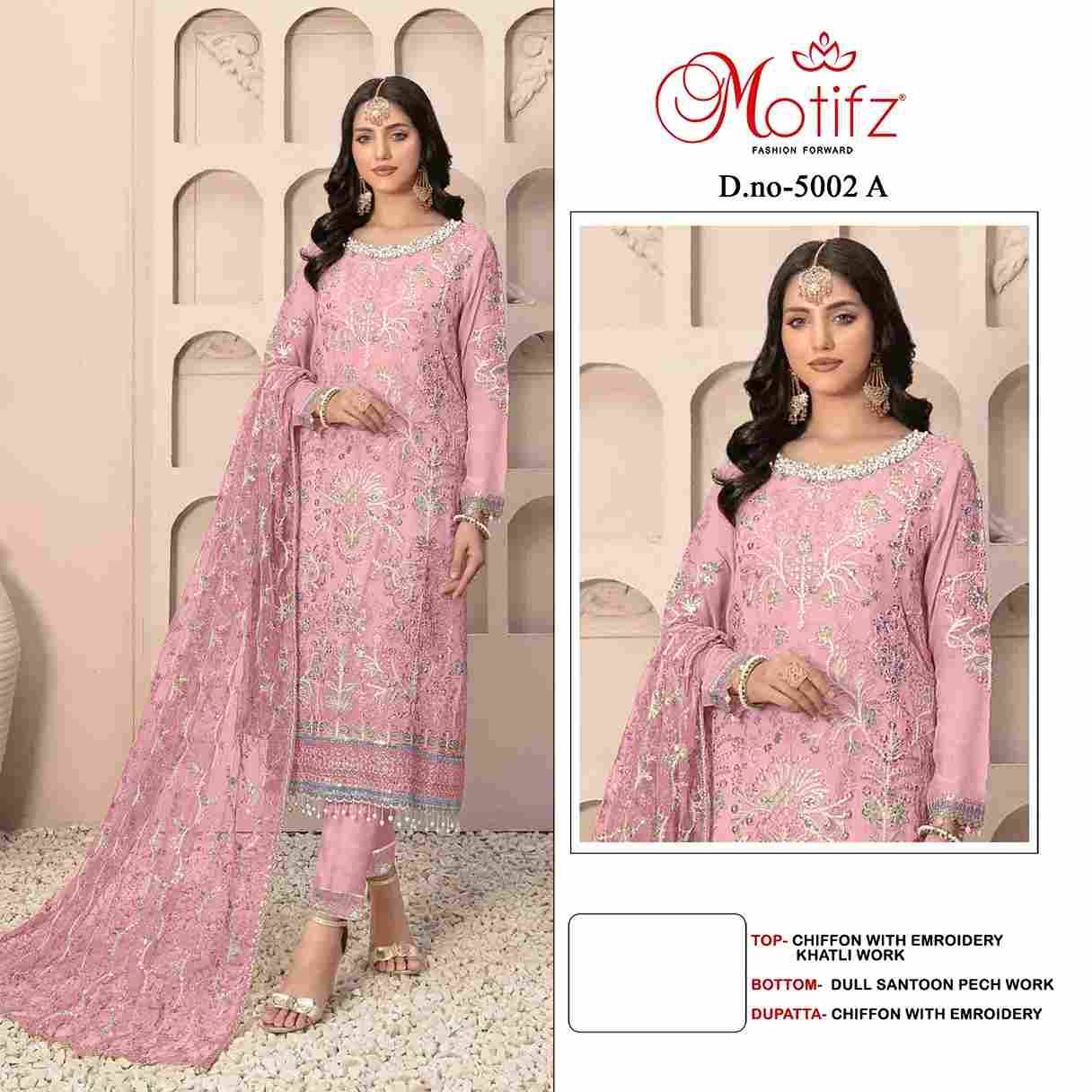 Motifz Hit Design 5002 Colours By Motifz 5002-A To 5002-D Series Beautiful Pakistani Suits Colorful Stylish Fancy Casual Wear & Ethnic Wear Chiffon Dresses At Wholesale Price