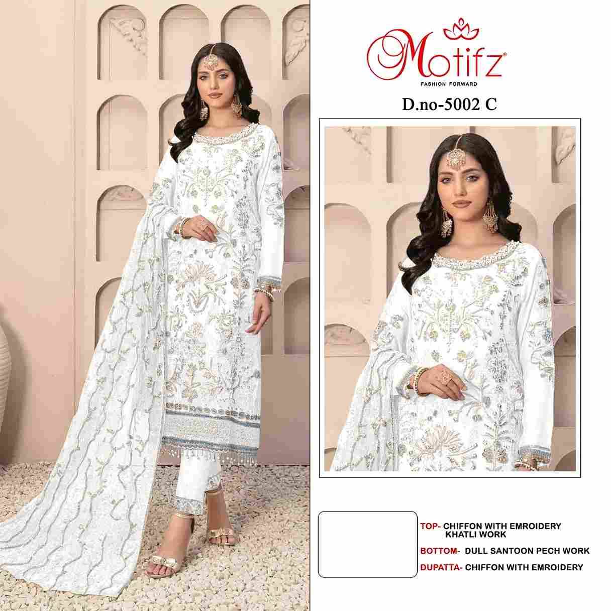 Motifz Hit Design 5002 Colours By Motifz 5002-A To 5002-D Series Beautiful Pakistani Suits Colorful Stylish Fancy Casual Wear & Ethnic Wear Chiffon Dresses At Wholesale Price