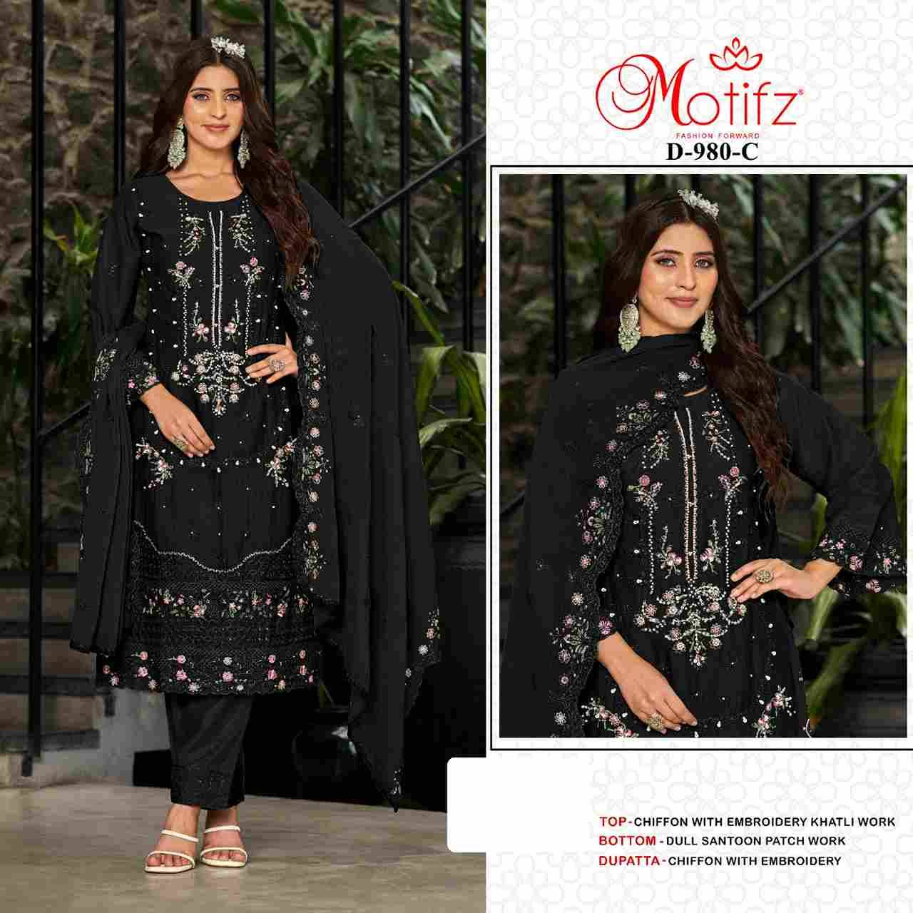 Motifz Hit Design 980 Colours By Motifz 980-A To 980-D Series Beautiful Pakistani Suits Colorful Stylish Fancy Casual Wear & Ethnic Wear Chiffon Dresses At Wholesale Price