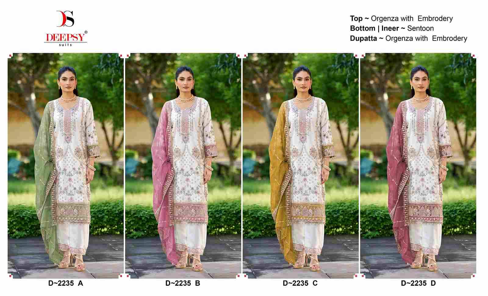 Deepsy Hit Design 2235 Colours By Deepsy Suits 2235-A To 2235-D Series Beautiful Pakistani Suits Colorful Stylish Fancy Casual Wear & Ethnic Wear Organza With Embroidered Dresses At Wholesale Price