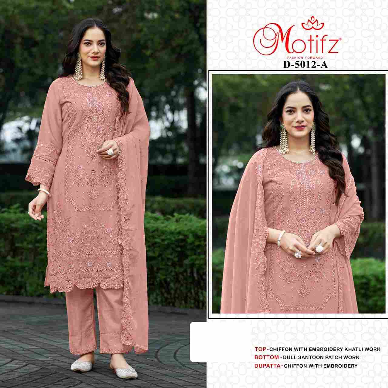 Motifz Hit Design 5012 Colours By Motifz 5012-A To 5012-D Series Beautiful Pakistani Suits Colorful Stylish Fancy Casual Wear & Ethnic Wear Chiffon Dresses At Wholesale Price