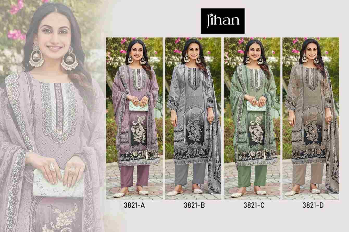 Jihan 3821 Colours By Jihan 3821-A To 3821-D Series Beautiful Pakistani Suits Colorful Stylish Fancy Casual Wear & Ethnic Wear Pure Viscose Muslin Dresses At Wholesale Price