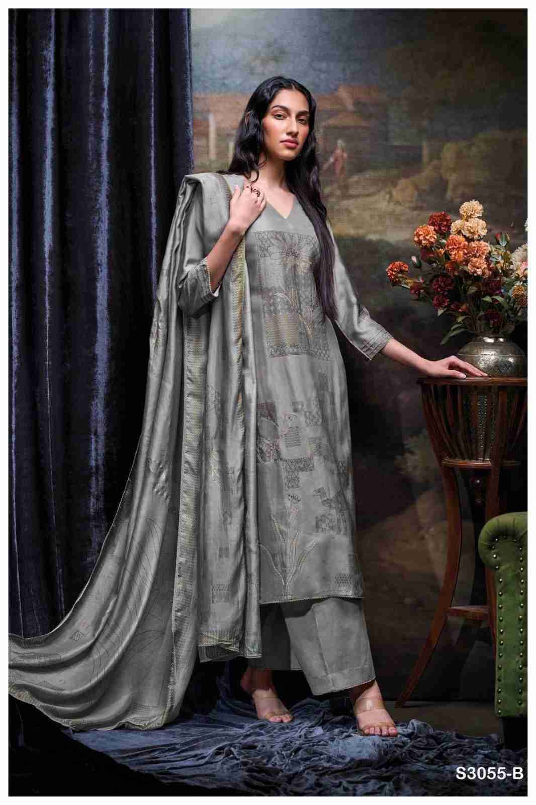 Aavya-3055 By Ganga Fashion 3055-A To 3055-B Series Beautiful Festive Suits Colorful Stylish Fancy Casual Wear & Ethnic Wear Pure Bemberg Silk Dresses At Wholesale Price