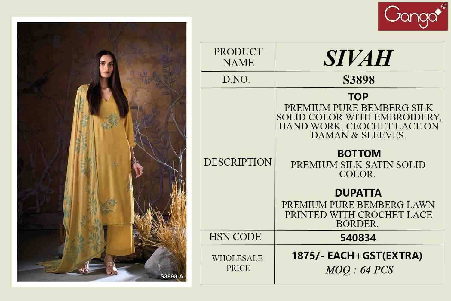 Sivah-3898 By Ganga Fashion 3898-A To 3898-C Series Beautiful Festive Suits Colorful Stylish Fancy Casual Wear & Ethnic Wear Pure Bemberg Silk Dresses At Wholesale Price