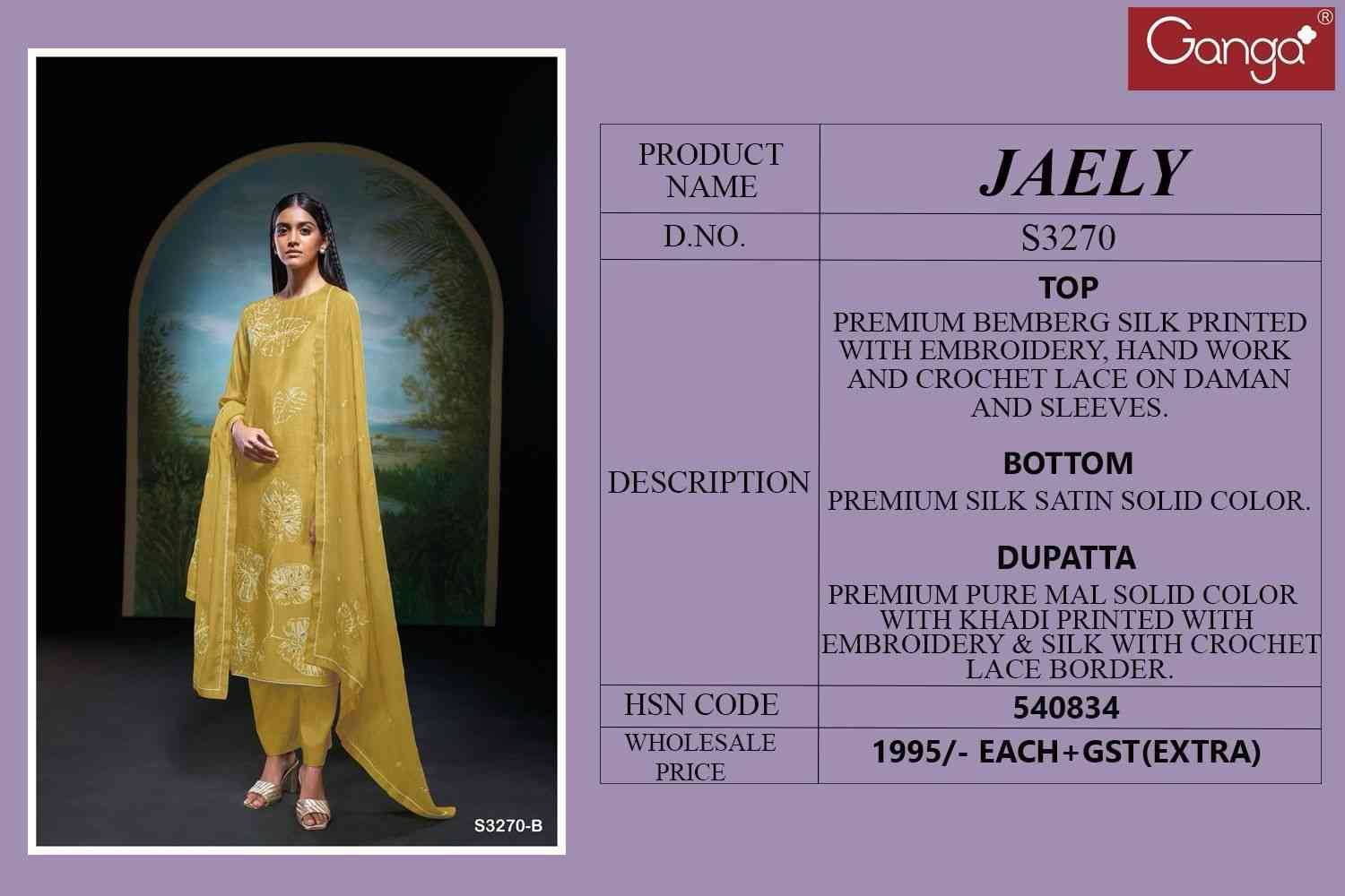 Jaely-3270 By Ganga Fashion 3270-A To 3270-D Series Beautiful Festive Suits Colorful Stylish Fancy Casual Wear & Ethnic Wear Pure Bemberg Silk Dresses At Wholesale Price