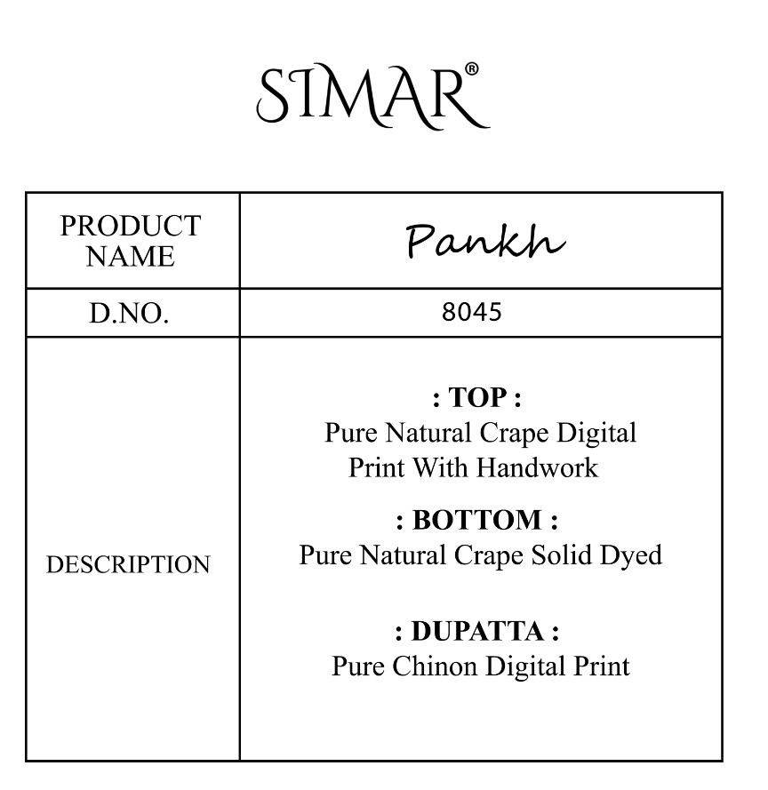 Pankh By Simar 8045-A To 8045-D Series Designer Festive Suits Beautiful Stylish Fancy Colorful Party Wear & Occasional Wear Pure Natural Crepe Dresses At Wholesale Price
