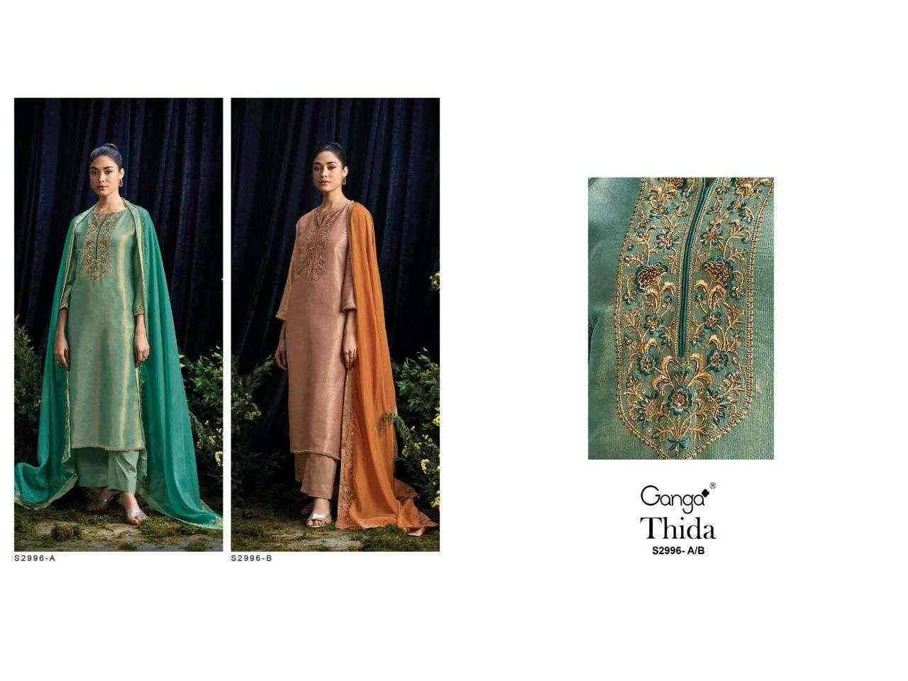 Thida-2996 By Ganga Fashion 2996-A To 2996-B Series Beautiful Festive Suits Colorful Stylish Fancy Casual Wear & Ethnic Wear Pure Bemberg Silk Dresses At Wholesale Price