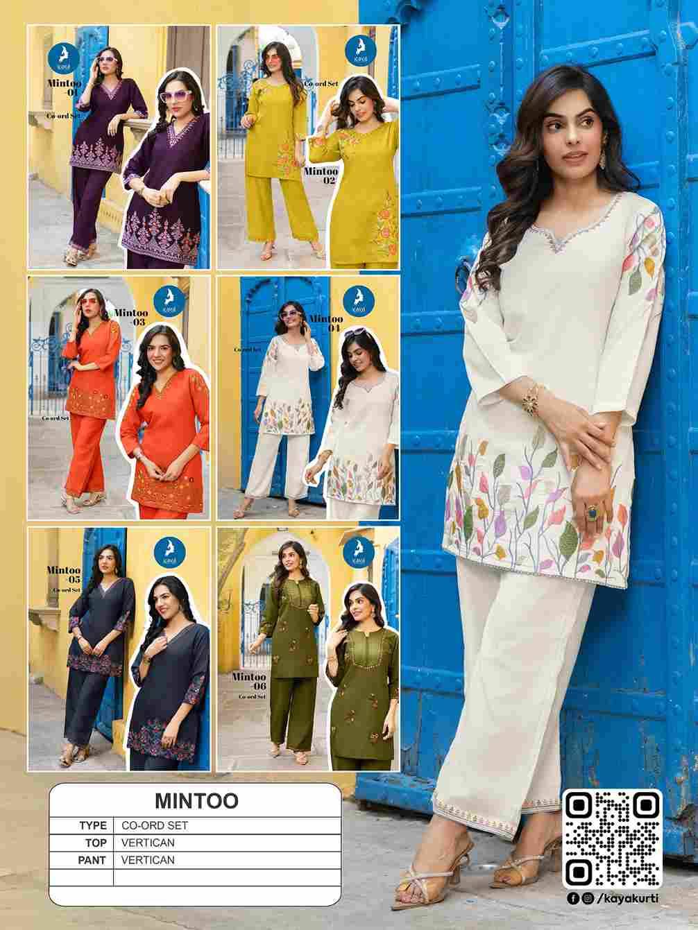 Mintoo By Kaya 01 To 06 Series Designer Stylish Fancy Colorful Beautiful Party Wear & Ethnic Wear Collection Vertican Co-Ord At Wholesale Price
