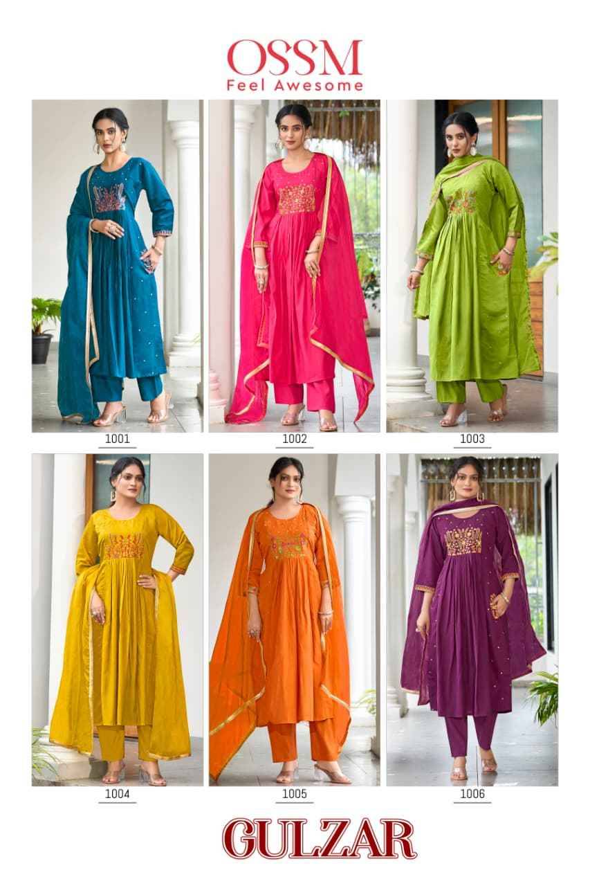 Gulzar By Ossm 1001 To 1006 Series Designer Festive Suits Beautiful Fancy Stylish Colorful Party Wear & Occasional Wear Viscose Silk Embroidered Dresses At Wholesale Price