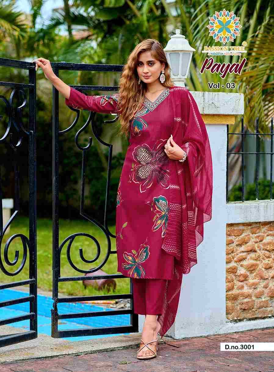 Payal Vol-3 By Passion Tree 3001 To 3008 Series Beautiful Festive Suits Colorful Stylish Fancy Casual Wear & Ethnic Wear Vertican Print Dresses At Wholesale Price