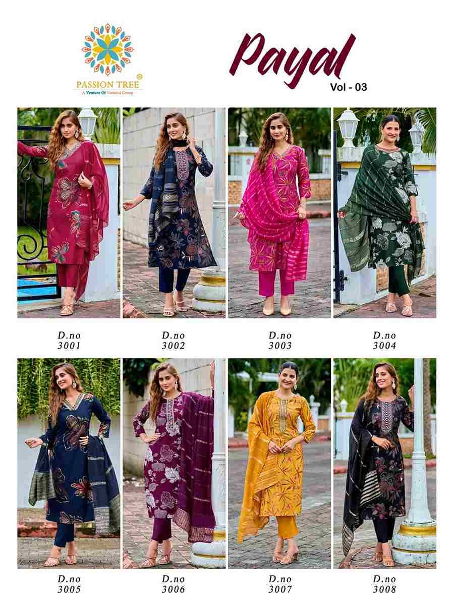 Payal Vol-3 By Passion Tree 3001 To 3008 Series Beautiful Festive Suits Colorful Stylish Fancy Casual Wear & Ethnic Wear Vertican Print Dresses At Wholesale Price