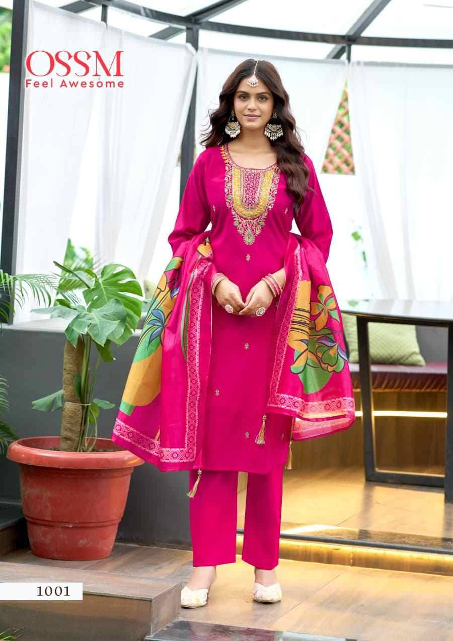 Saanchi By Ossm 1001 To 1006 Series Designer Festive Suits Beautiful Fancy Stylish Colorful Party Wear & Occasional Wear Viscose Silk Embroidered Dresses At Wholesale Price