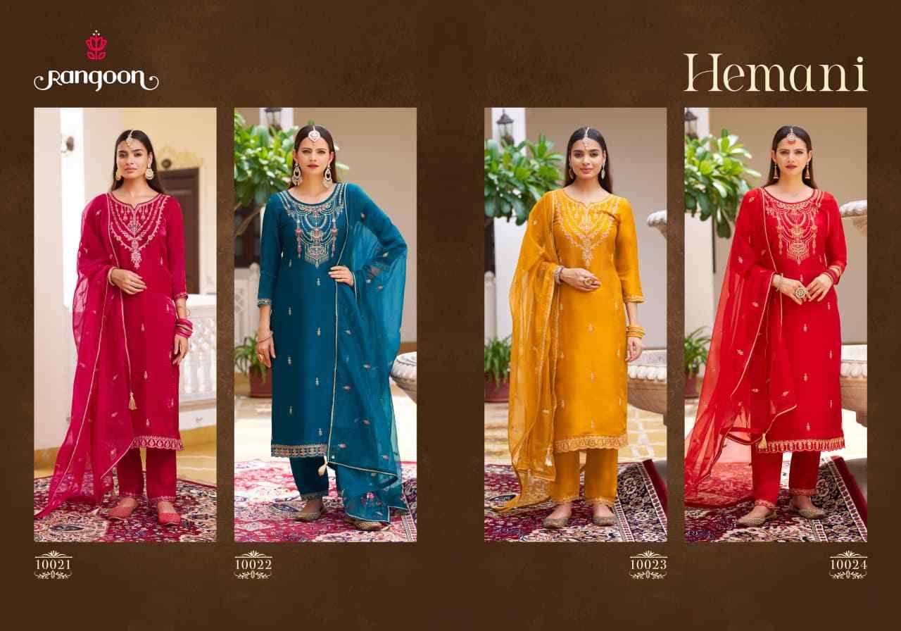 Hemani By Rangoon 10021 To 10024 Series Beautiful Festive Suits Colorful Stylish Fancy Casual Wear & Ethnic Wear Satin Silk Dresses At Wholesale Price