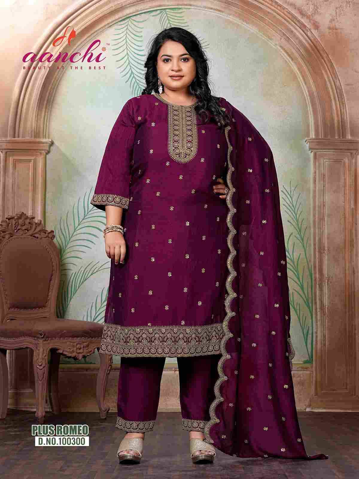 Plus Romeo By Aanchi Combo Set 100300 To 100303 Series Beautiful Stylish Festive Suits Fancy Colorful Casual Wear & Ethnic Wear & Ready To Wear Vichitra Silk Print Dresses At Wholesale Price