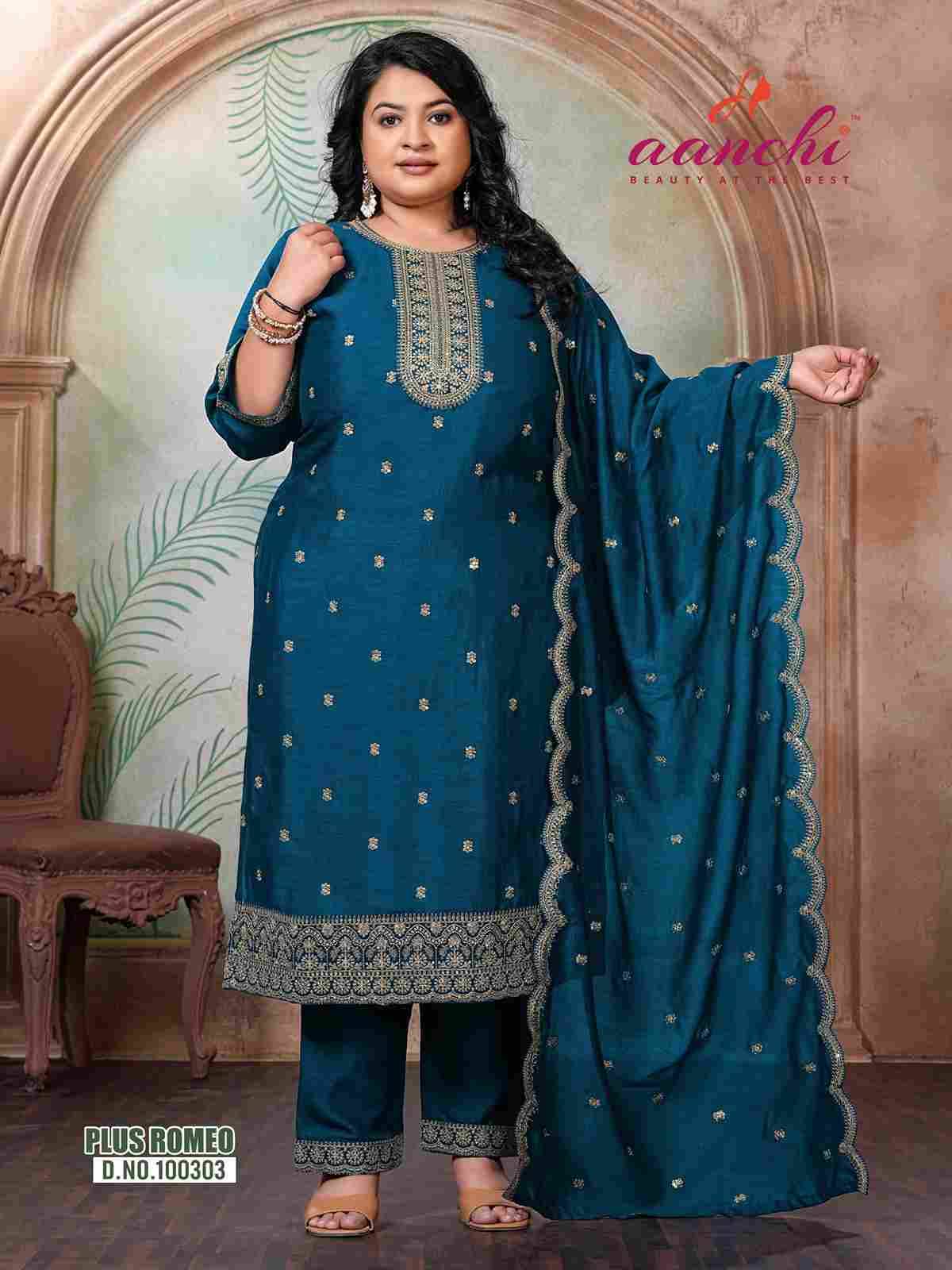 Plus Romeo By Aanchi Combo Set 100300 To 100303 Series Beautiful Stylish Festive Suits Fancy Colorful Casual Wear & Ethnic Wear & Ready To Wear Vichitra Silk Print Dresses At Wholesale Price