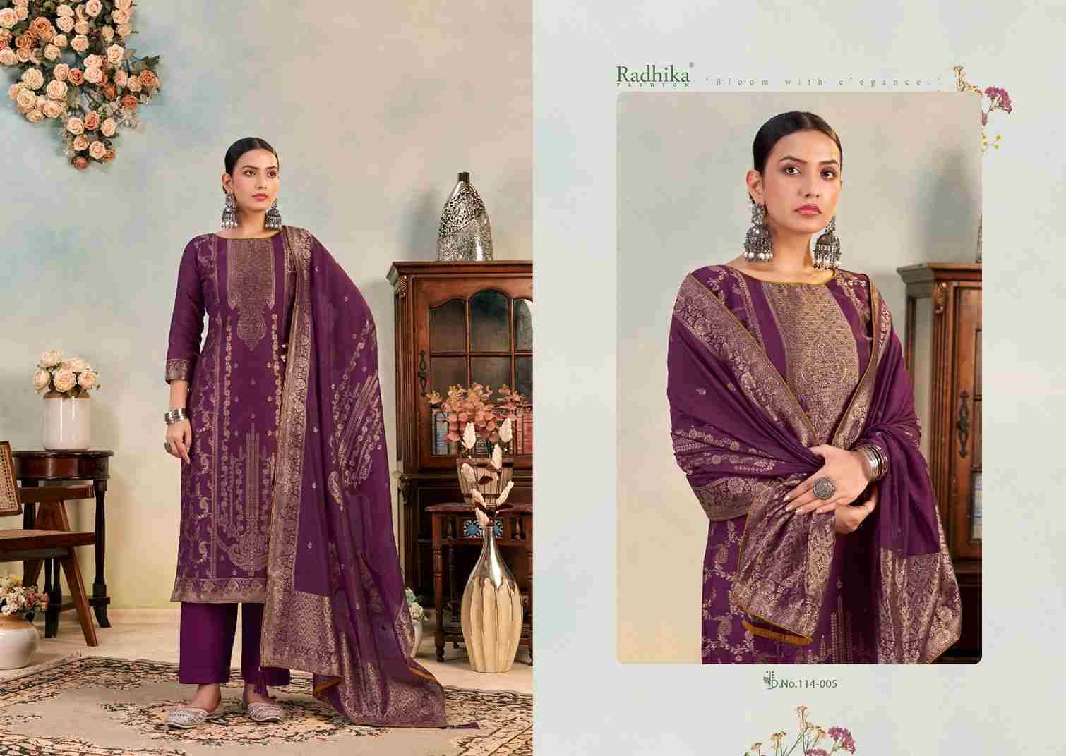 Banarashi Adah Vol-6 By Azara 114-001 To 114-006 Series Beautiful Stylish Festive Suits Fancy Colorful Casual Wear & Ethnic Wear & Ready To Wear Jacquard Cotton Print Dresses At Wholesale Price