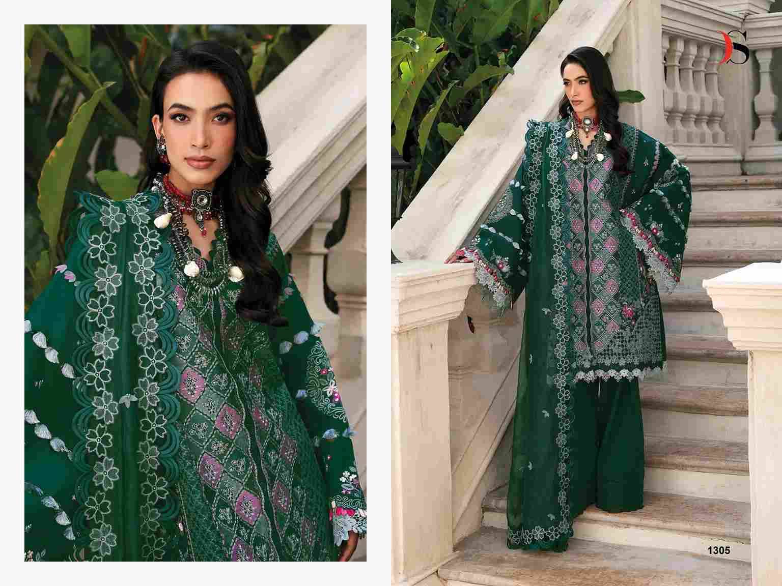 Maria.B. Premium Embroidered-25 Vol-3 By Deepsy Suits 1301 To 1306 Series Pakistani Stylish Beautiful Colourful Printed & Embroidered Party Wear & Occasional Wear Pure Cotton Dresses At Wholesale Price