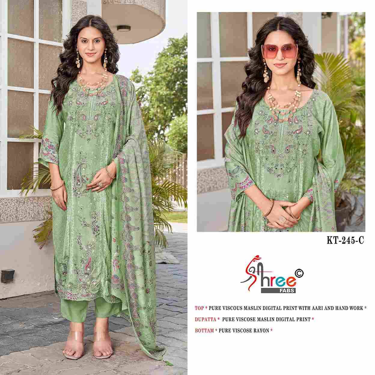 Shree Fabs Hit Design KT-245 Colours By Shree Fabs KT-245 To KT-245-C Series Designer Pakistani Suits Beautiful Fancy Stylish Colorful Party Wear & Occasional Wear Pure Viscose Muslin Embroidery Dresses At Wholesale Price