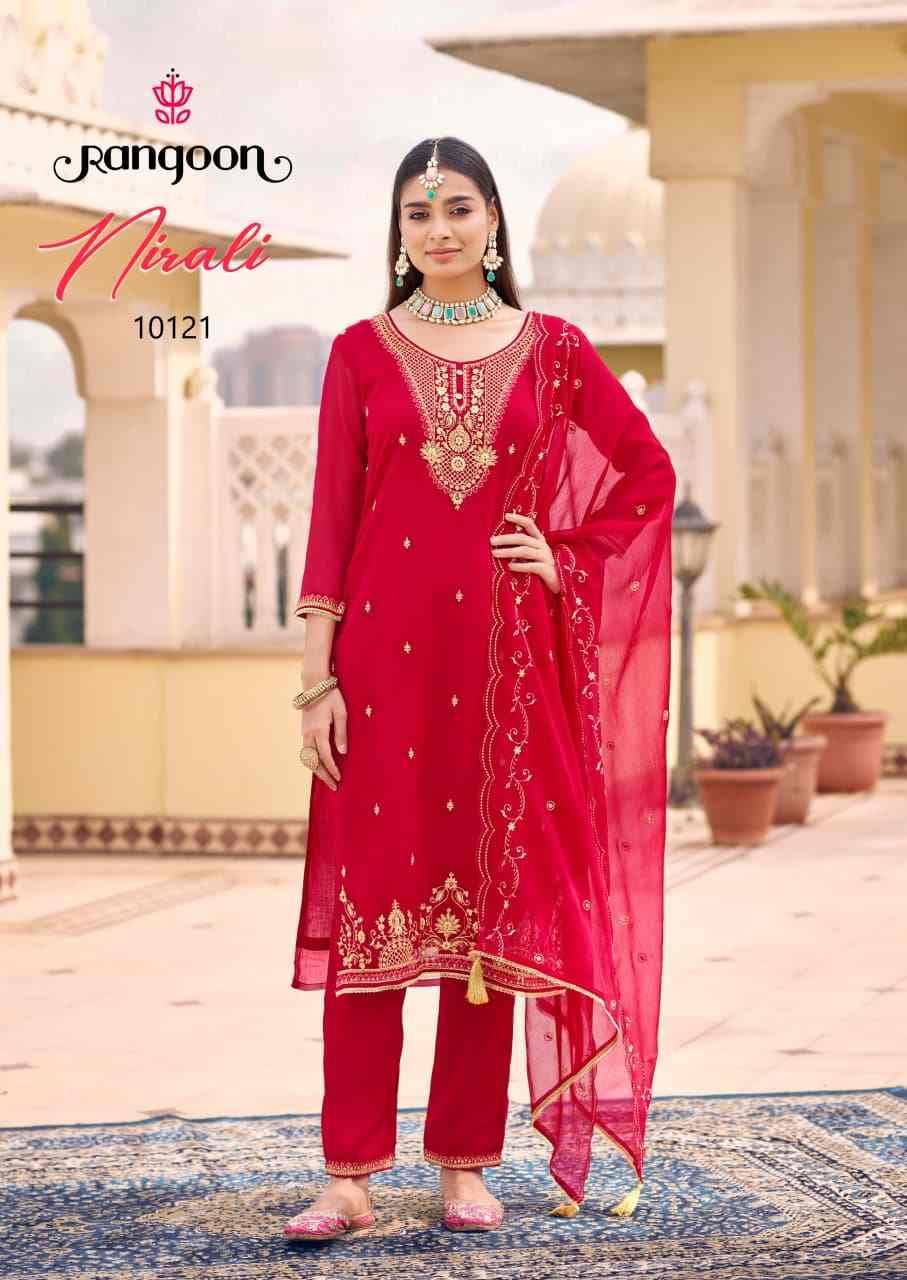 Nirali By Rangoon 10121 To 10124 Series Beautiful Festive Suits Colorful Stylish Fancy Casual Wear & Ethnic Wear Chiffon Dresses At Wholesale Price