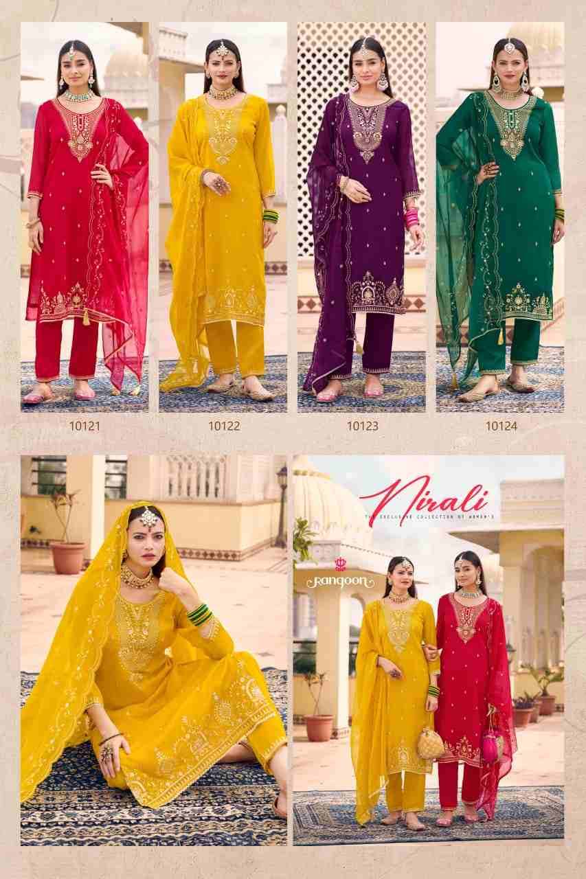 Nirali By Rangoon 10121 To 10124 Series Beautiful Festive Suits Colorful Stylish Fancy Casual Wear & Ethnic Wear Chiffon Dresses At Wholesale Price