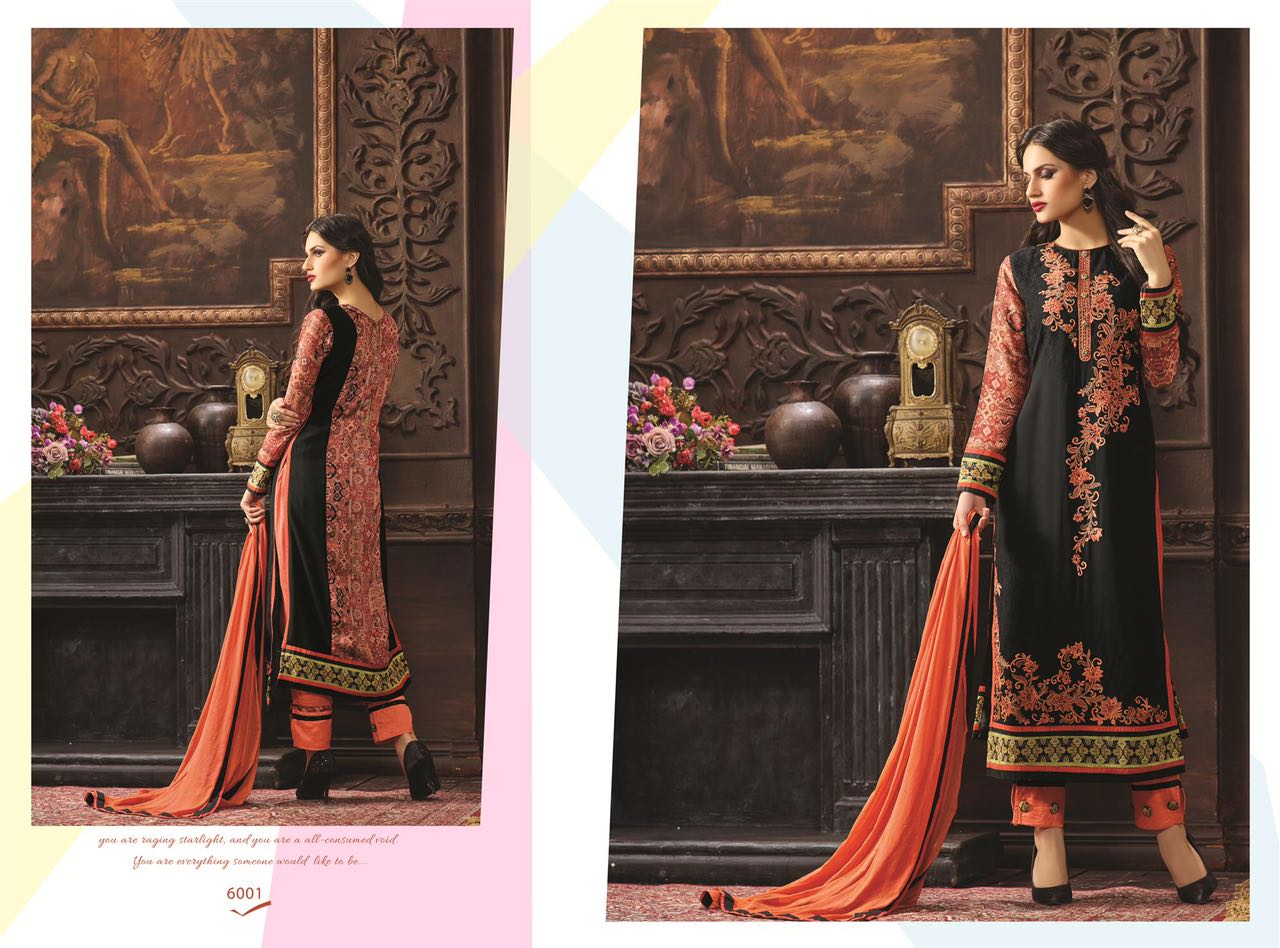 Fresh Look By Rose Fashion 6001 To 6006 Series Indian Ethnic Beautiful Colourful Stylish Digital Printed And Embroidered Party Wear Georgette Dresses At Wholesale Price