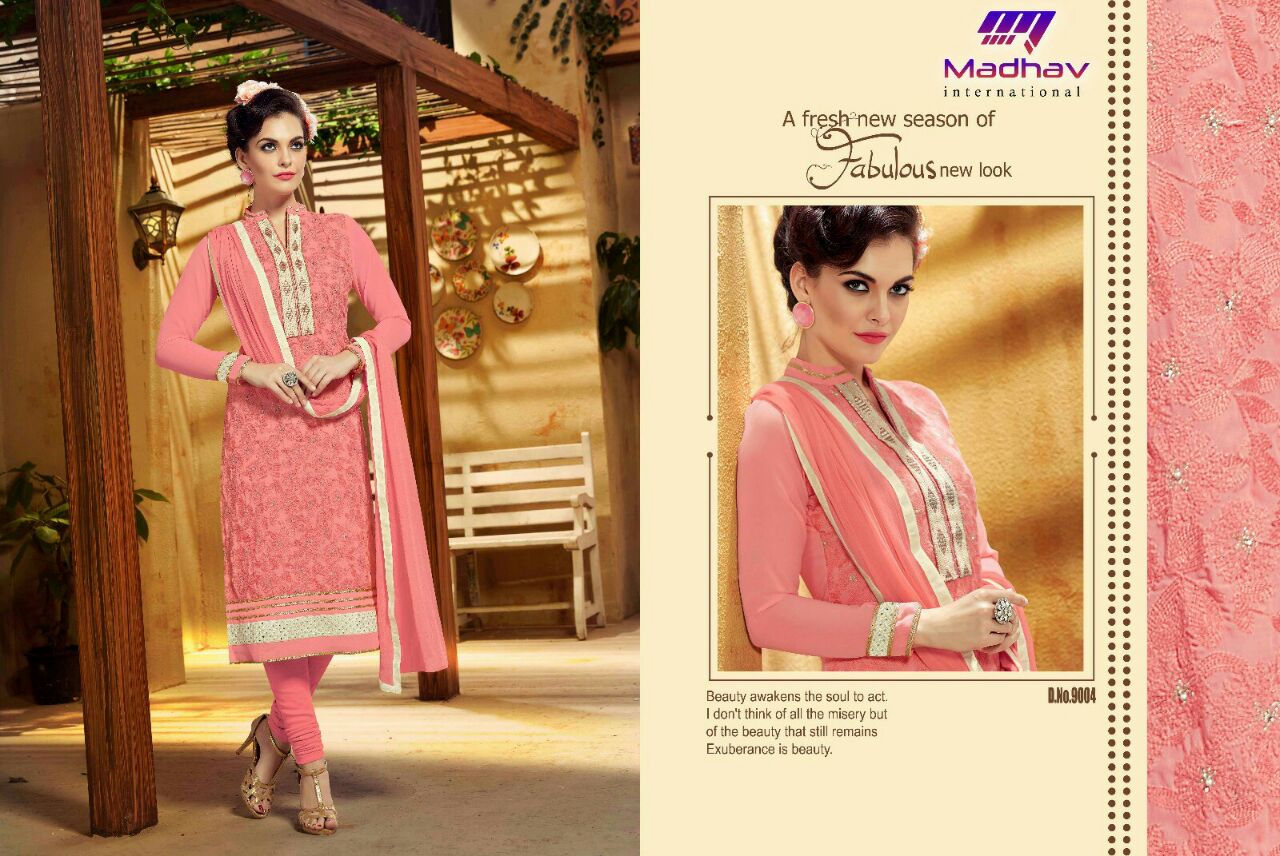 Misha By Madhav International 9001 To 9006 Series Beautiful Stylish Designer Embroidered Party Wear Georgette Dresses At Wholesale Price
