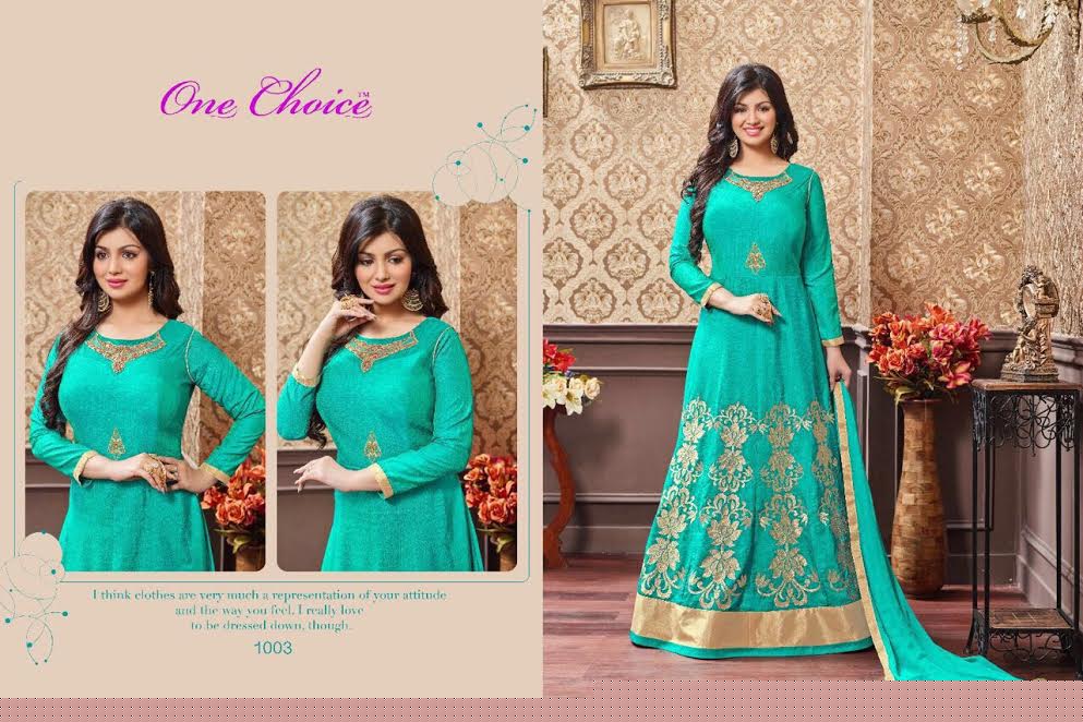 Raisa 1001 To 1005 Series By One Choice Indian Traditional Beautiful Embroidered Stylish Party Wear Occasional Wear Ethnic Wear Georgette Dresses At Wholesale Price