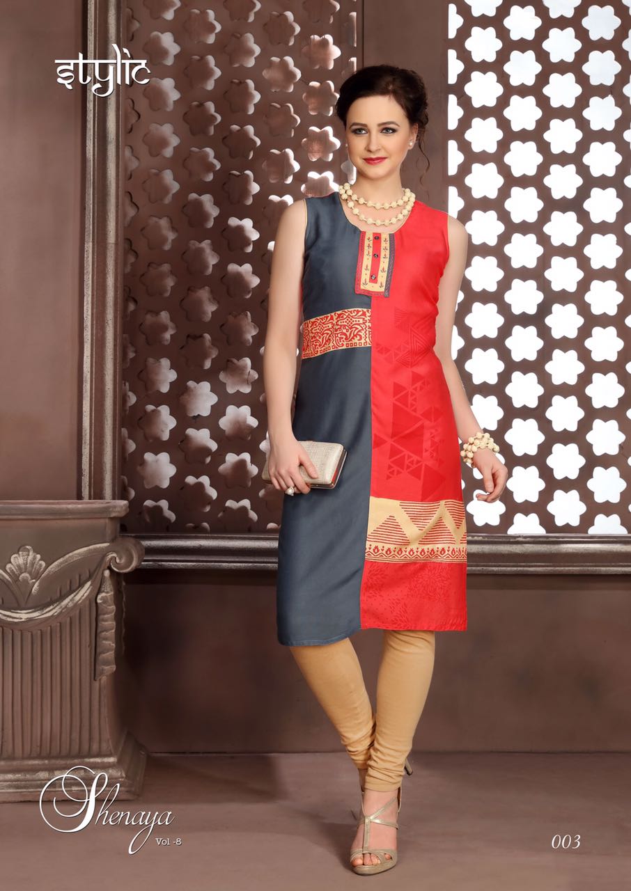Sanaya-8 001 To 012 By Stylic Beautiful Colorful Stylish Party Wear Casual Wear Occasional Wear Printed Reyon Kurti At Wholesale Price