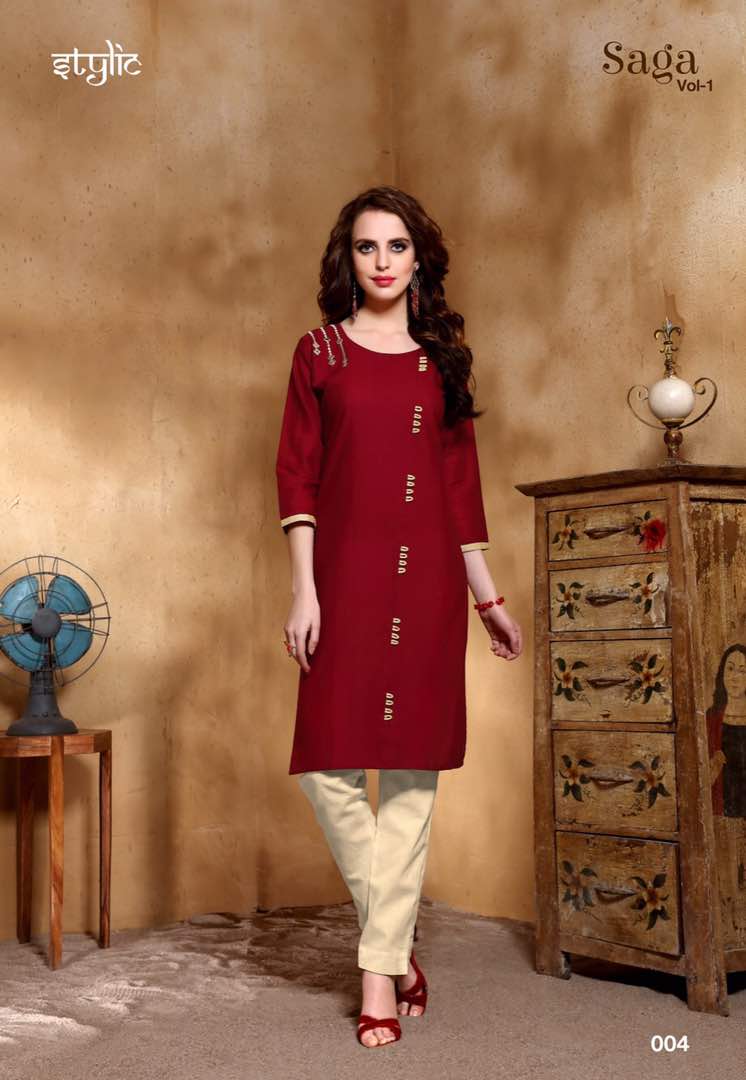 Saga-1 Unique Top & Pant Concept 001 To 010 Series By Stylic Beautiful Colorful Stylish Fancy Pretty Party Wear Casual Wear Occasional Wear Printed Kurti At Wholesale Price