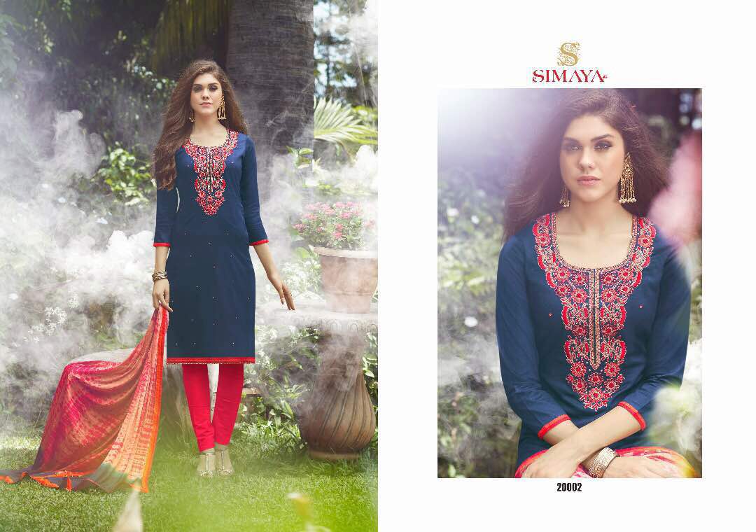 Glamours By Simaya Fashion 20001 To 20010 Series Beautiful Embroidered Stylish Colorful Fancy Party Wear & Occasional Wear Cotton Satin Dresses At Wholesale Price