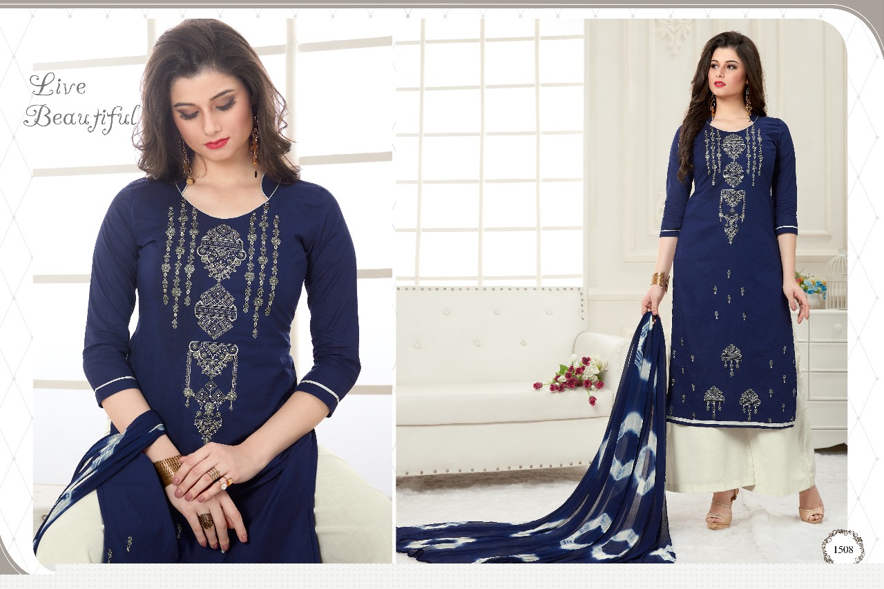 Rivaaz By Veera Tex 1501 To 1510 Series Beautiful Colorful Fancy Embroidered Work Ethnic Wear Suits Occasional Wear Cotton Cambric Dresses At Wholesale Price