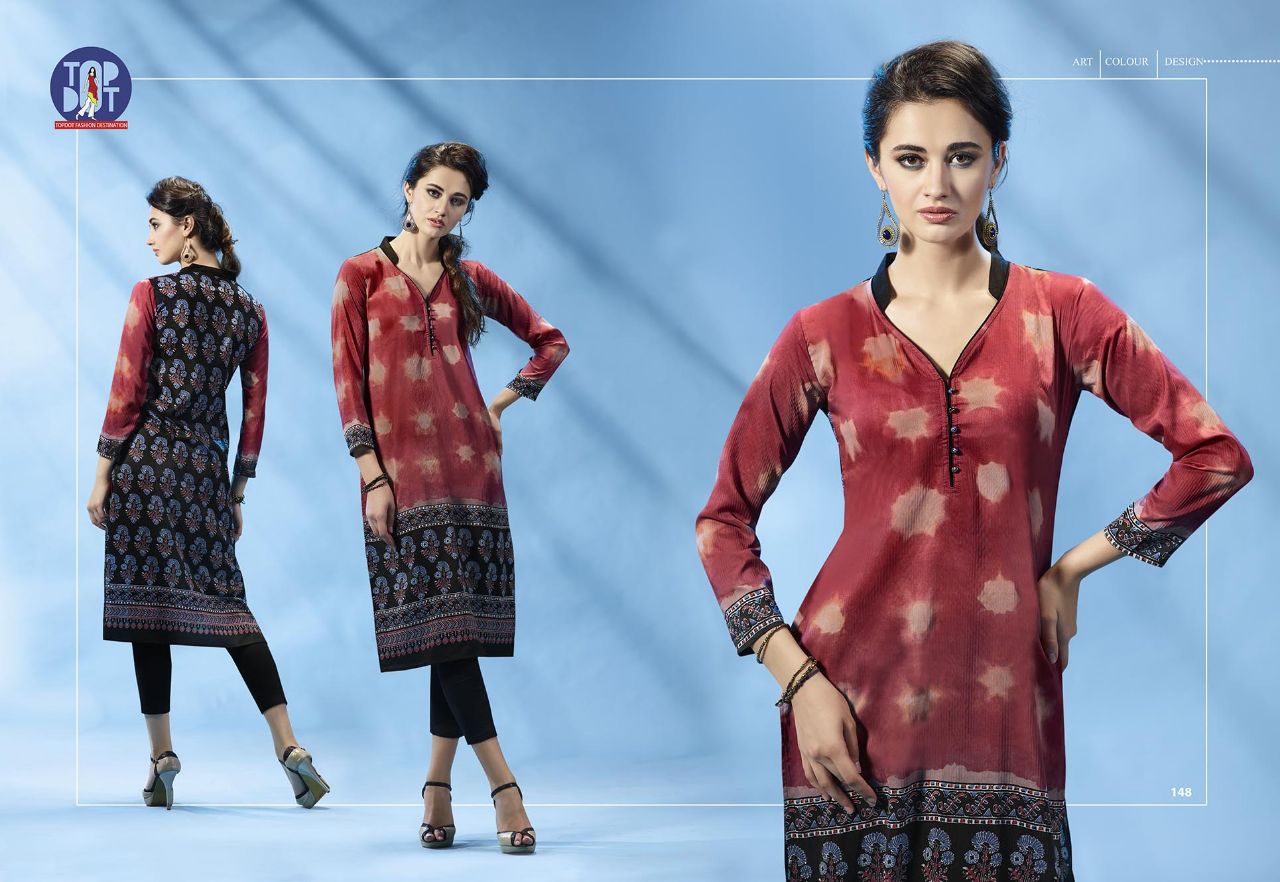 Motif Vol-3 By Top-dot 147 To 152 Series Western Stylish Beautiful Designer Pure Digital Printed Casual Wear Ploy Modal Kurtis At Wholesale Price