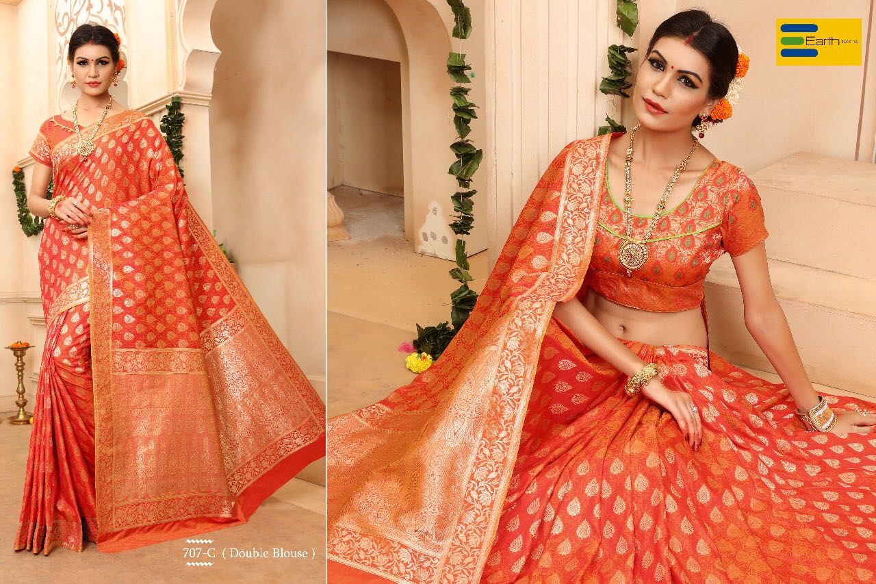 Rainbow By Earth 701-a To 707-c Series Beautiful Indian Designer Festive Collection Occasional Wear Pure Banarasi Silk Printed Sarees At Wholesale Price