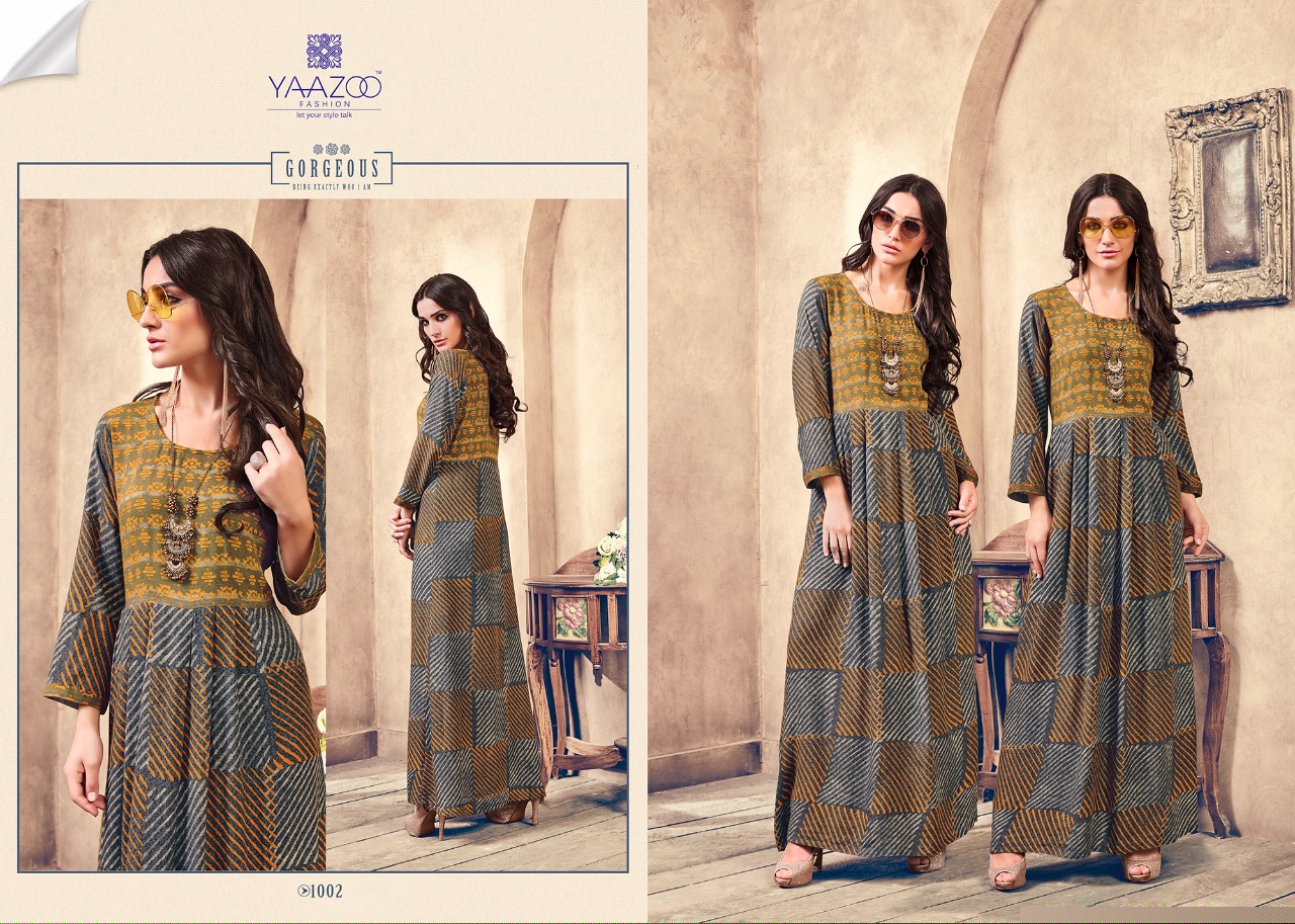 Aarohi By Yaazoo Fashion 1001 To 1008 Series Designer Beautiful Colorful Fancy Ethnic Wear & Party Wear Rayon Printed Kurtis At Wholesale Price