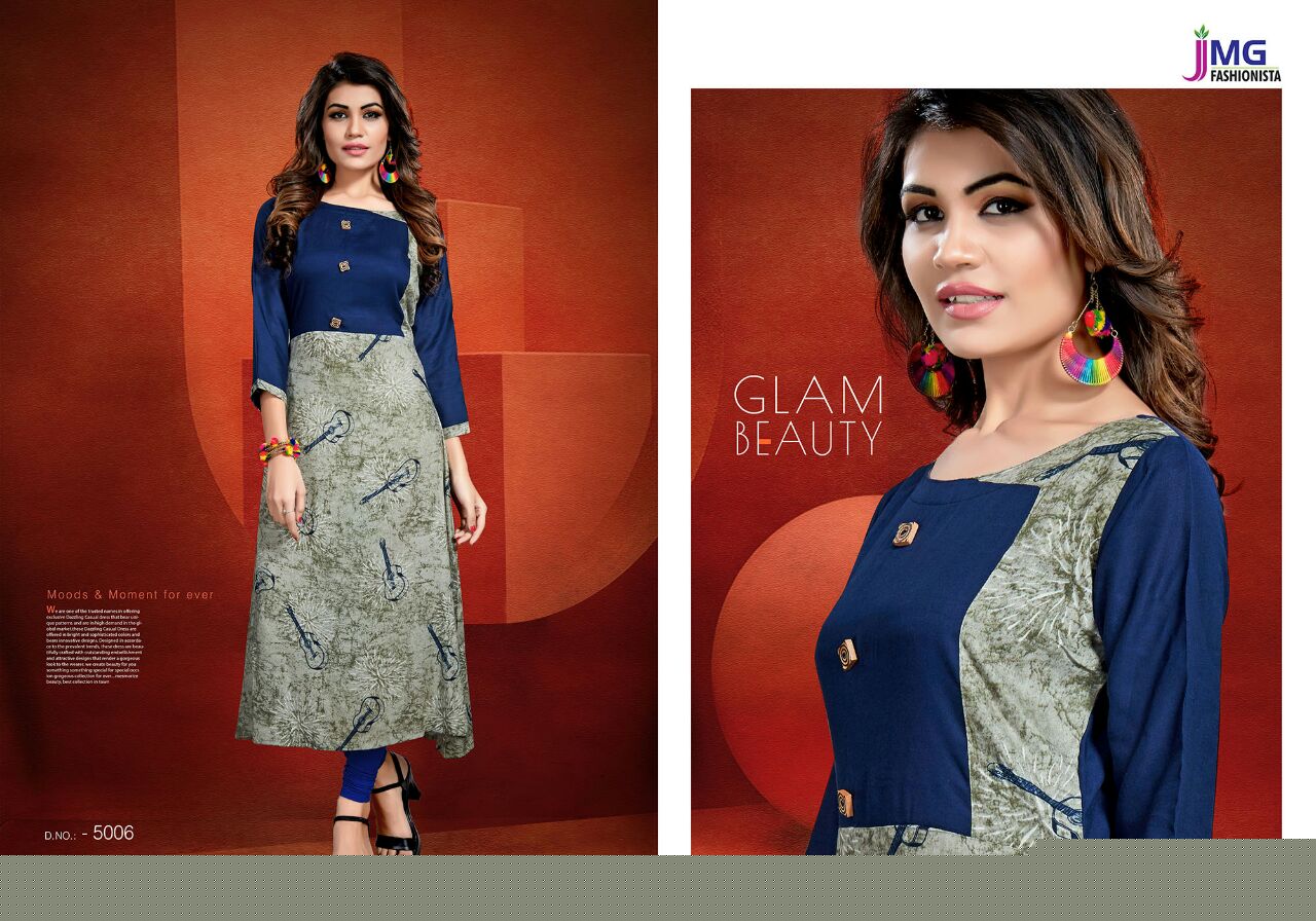 Blossom By Jmg Fashionista 5001 To 5006 Series Beautiful Fancy Colorful Fancy Casual Wear & Ethnic Wear Rayon/ Cotton Kurtis At Wholesale Price