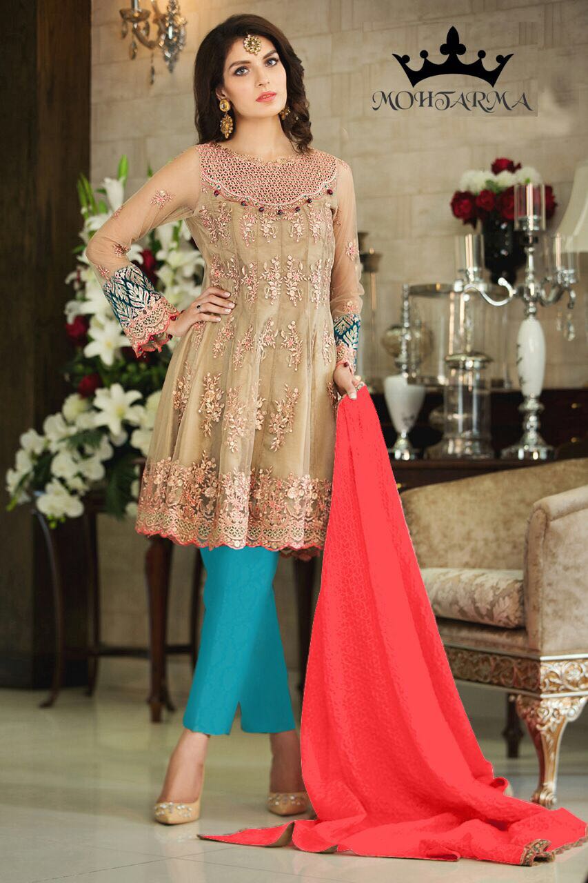 Naaz By Mohtarma Fabrics 01 To 05 Series Pakistani Designer Suits With Embroidered Work Beautiful Party Wear & Occasional Wear Faux Georgette Dresses At Wholesale Price